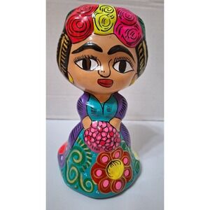 Frida Kahlo Coin Bank Artist‎ Portrait Isla Mujeres Mexican Folk Art Pottery Fun